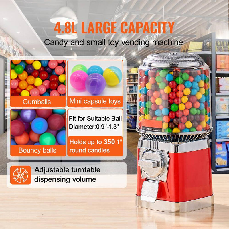 Gumball Machine for Kids, 16 In. H Candy Vending Dispenser Dry Food Dispensers Red