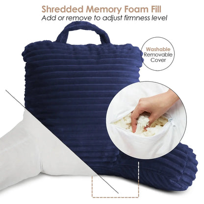 Cut Plush Striped - Shredded Memory Foam Bed Rest Pillow with Arms, Navy