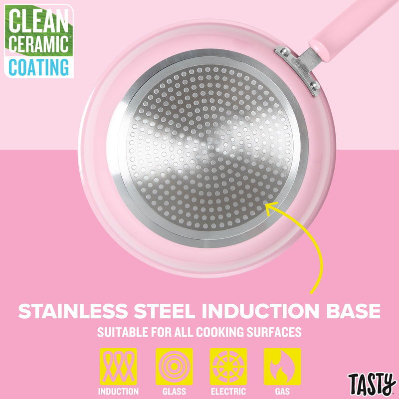 Get Cookin' with This Sassy 16 Piece Pink Non-Stick Aluminum Cookware Set – So Good, You’ll Want to Fry Everything!