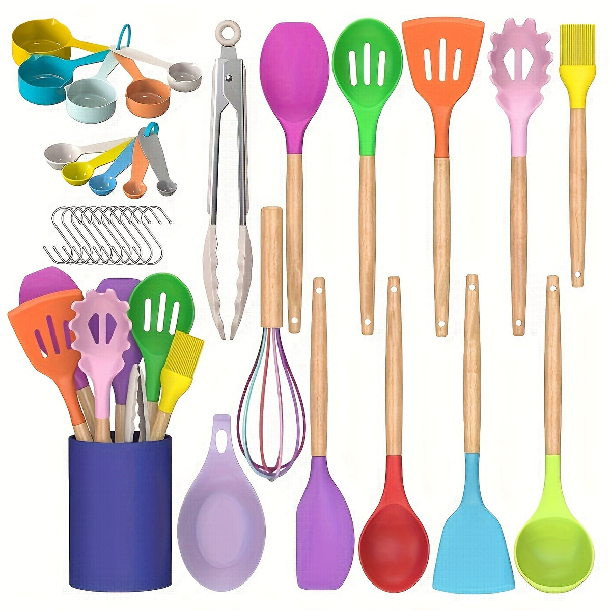 34pcs Silicone Kitchen Utensils Set with Wooden Handle