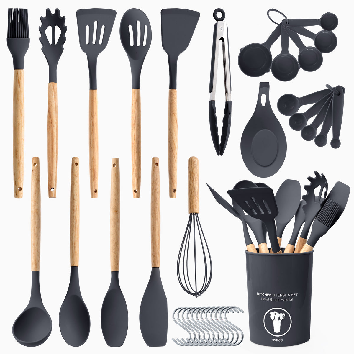 34pcs Silicone Kitchen Utensils Set with Wooden Handle