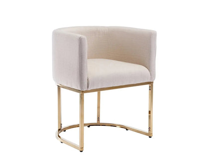 Modern Linen Dining Chair, Mid-Century Upholstered Barrel Kitchen Chairs Fabric Side Chair with Metal Legs and Curved Back for Living Room Dining Room Bedroom, Cream