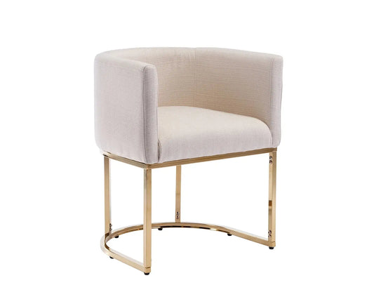 Modern Linen Dining Chair, Mid-Century Upholstered Barrel Kitchen Chairs Fabric Side Chair with Metal Legs and Curved Back for Living Room Dining Room Bedroom, Cream