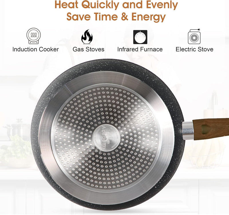 Induction Cookware Set-17 Piece Non-Stick Cooking Pan Set, Black Granite Pots and Pans Set