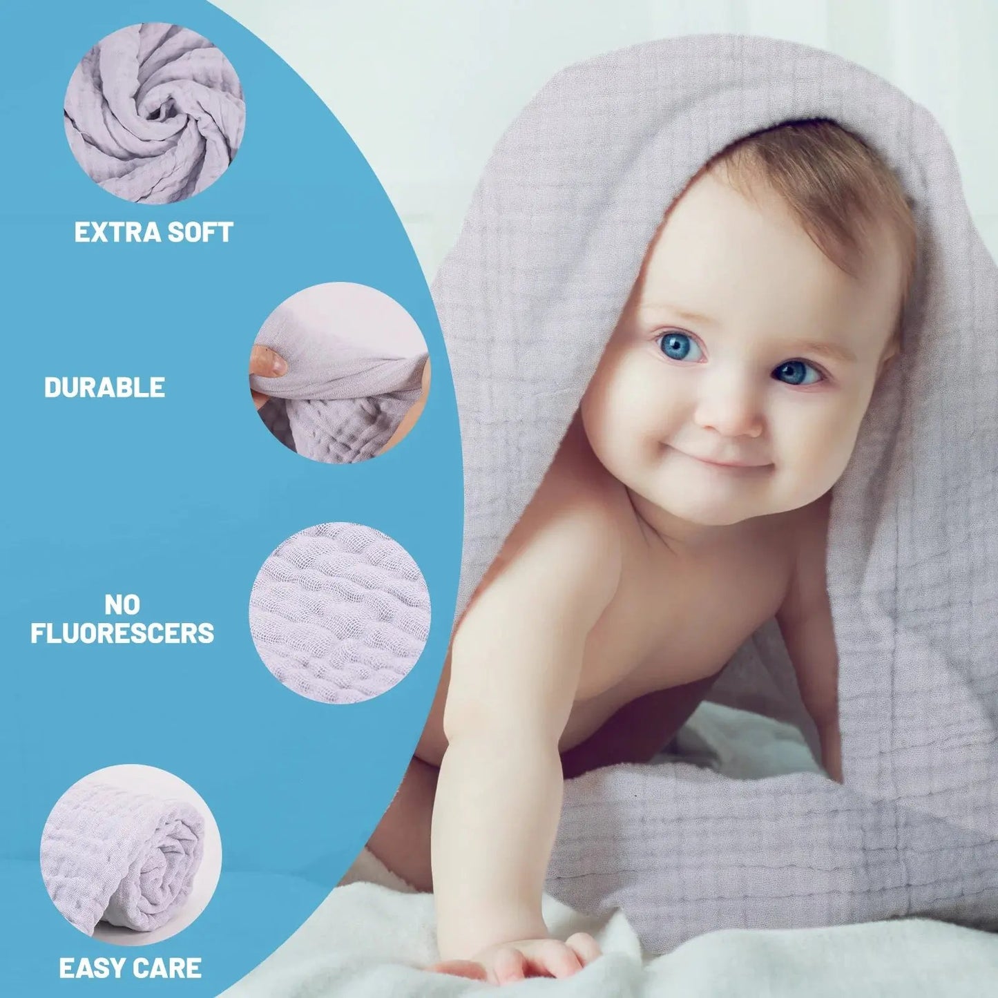 Snuggle Your Little One with Our Soft Muslin Baby Bath Towels - 3 Pack in Cozy Grey! 🛁💖✨