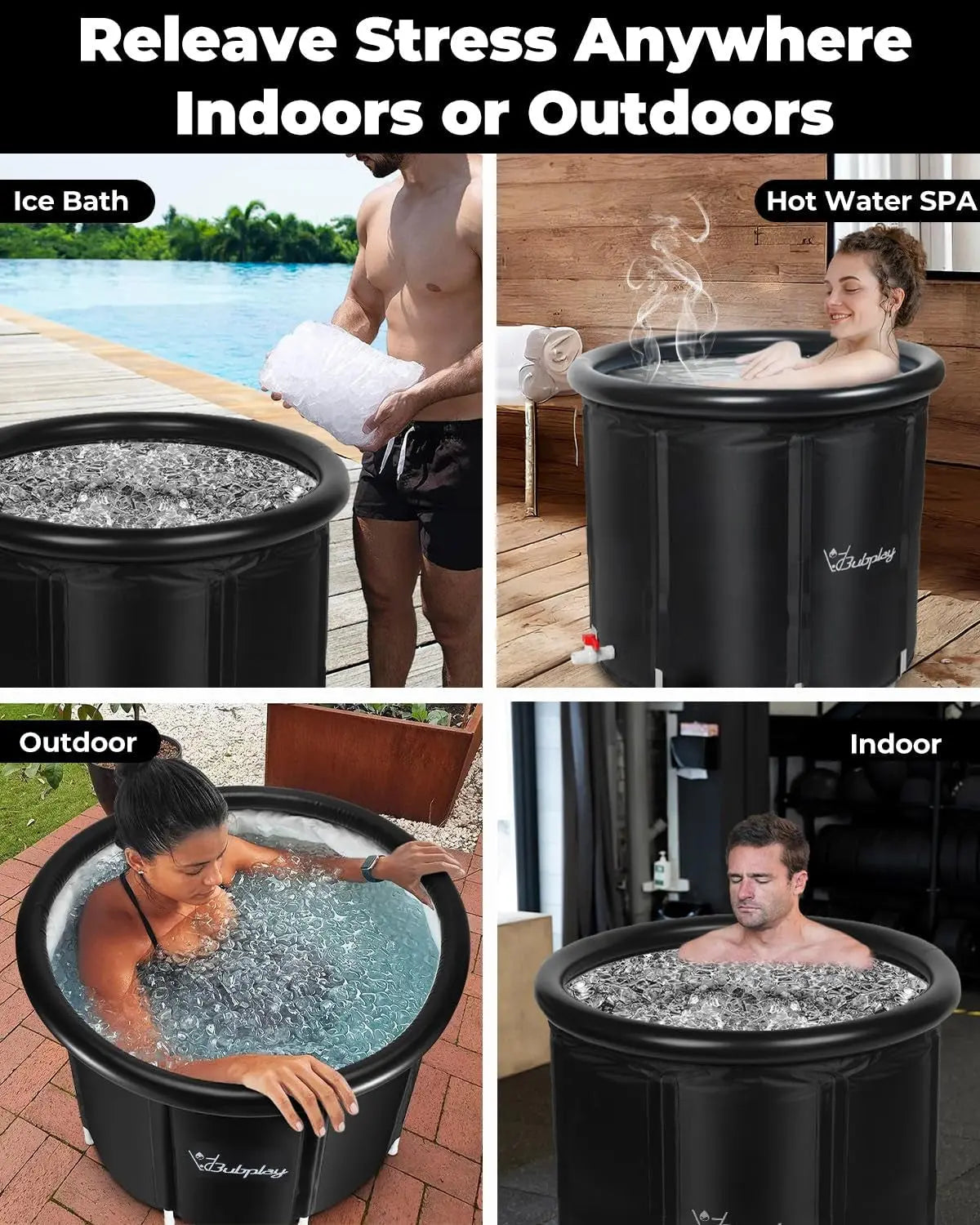 XL Ice Bath Tub for Athletes & Adults - 105 Gallons Ice Tub, Cold Plunge Tub with Cover for Indoor Outdoor, Ice Plunge Tub for Recovery & Cold Water Therapy - Black