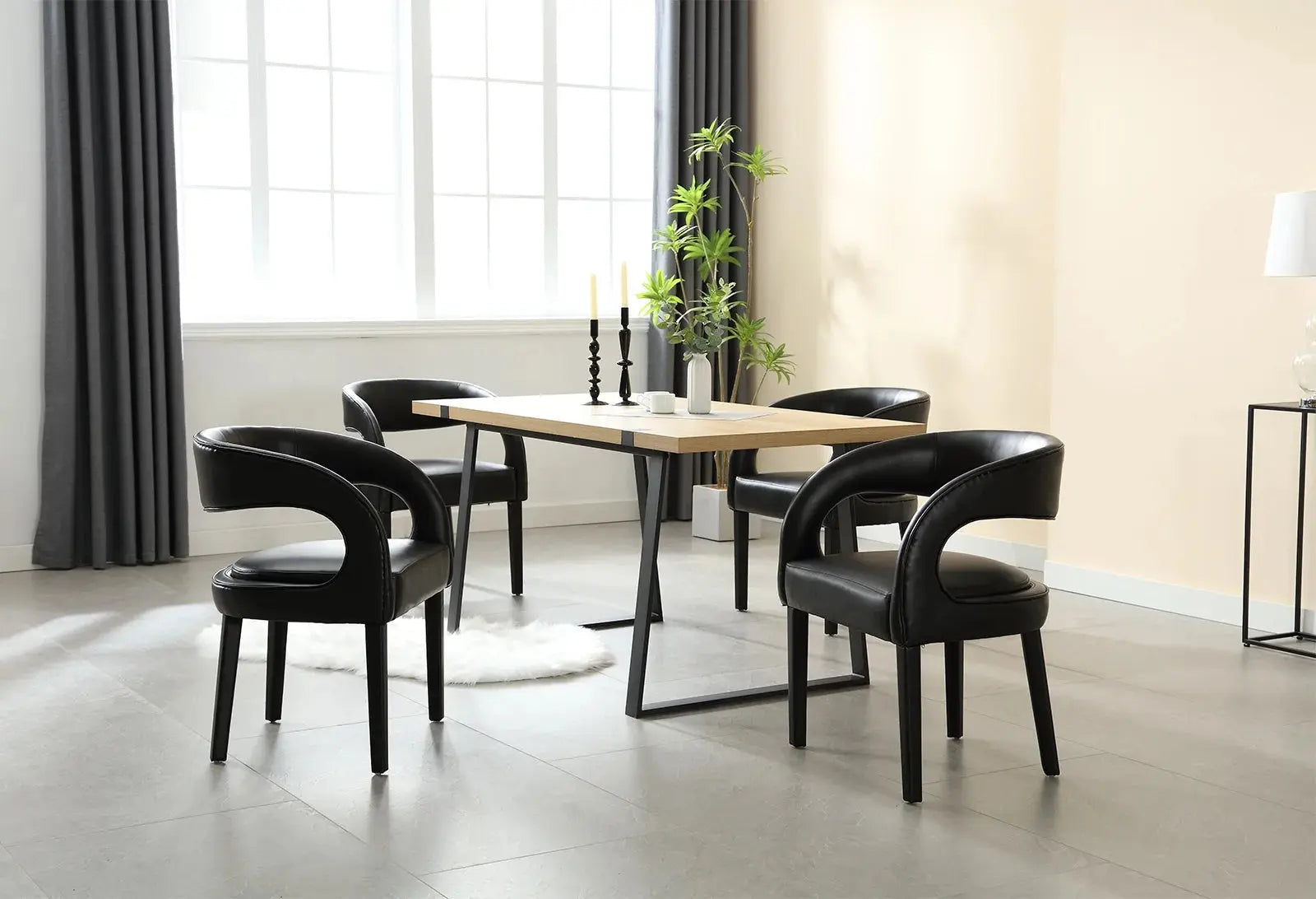 Modern Dining Chairs Set of 2, PU Upholstered Barrel Kitchen Chairs with Open Back, Lovely Dresser Chair, Comfy Dining Side Chairs for Dining Room Bedroom Living Room, Black