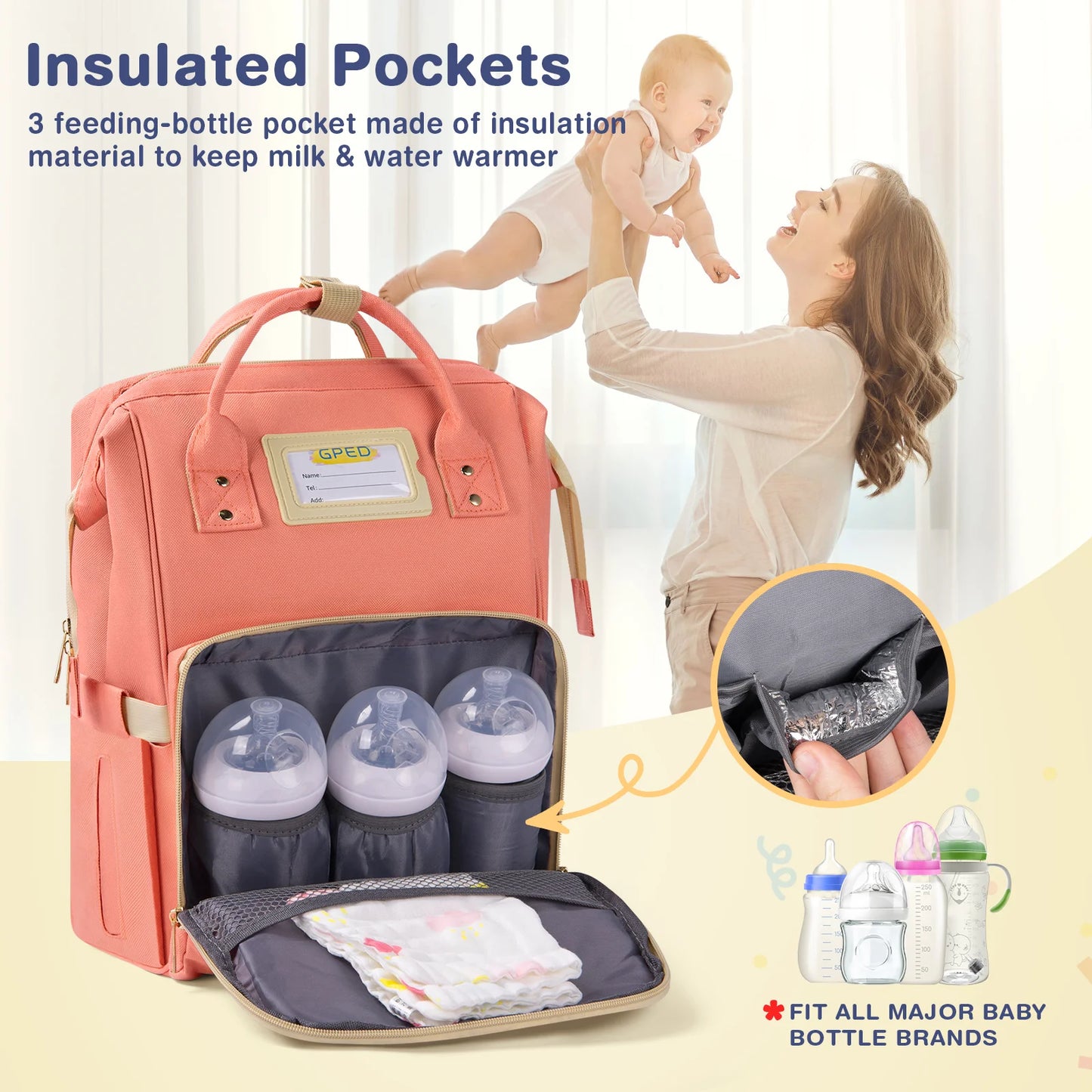 Stylish Pink Diaper Bag Backpack - Multifunctional Baby Changing Bag with Insulated Pockets and Stroller Straps for Ultimate Convenience