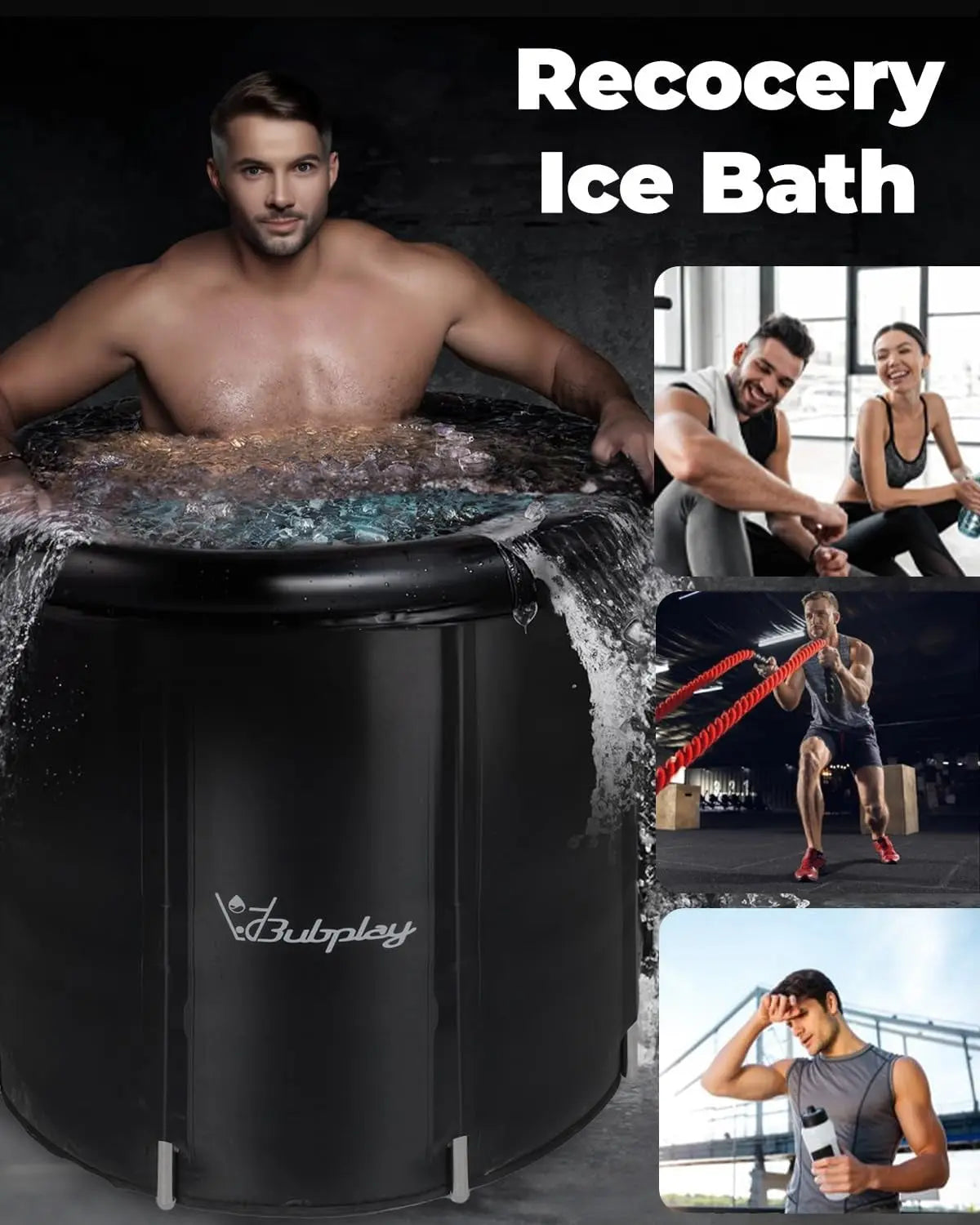 XL Ice Bath Tub for Athletes & Adults - 105 Gallons Ice Tub, Cold Plunge Tub with Cover for Indoor Outdoor, Ice Plunge Tub for Recovery & Cold Water Therapy - Black