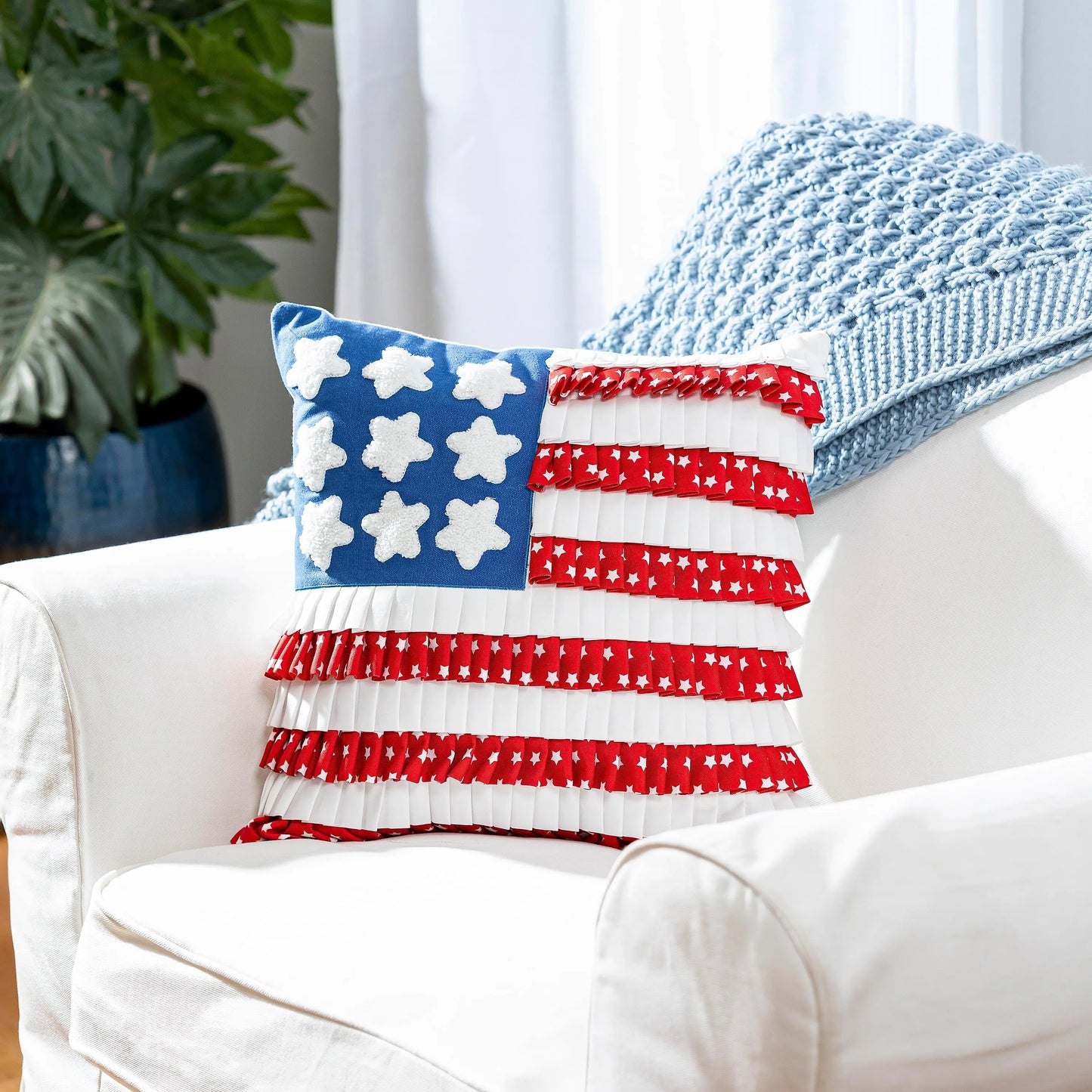 American Flag Pleated Square Pillow, 16" EG Collective