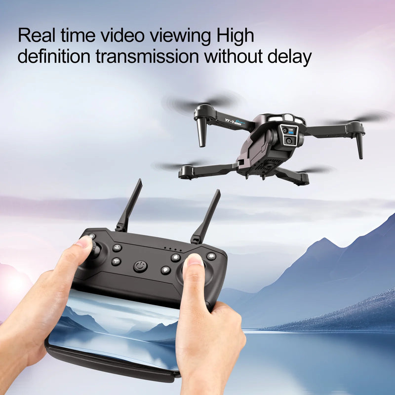 RC Drone with 4K Three Camera for Kids Adults, RC Quadcopter with LED, Path Planning, 2 Batteries, Carrying Case, Blue