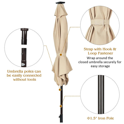 96&quot; Beige Market round Patio Umbrella, Water-Resistant