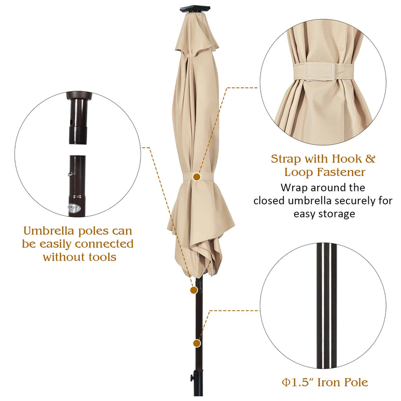 96" Beige Market round Patio Umbrella, Water-Resistant
