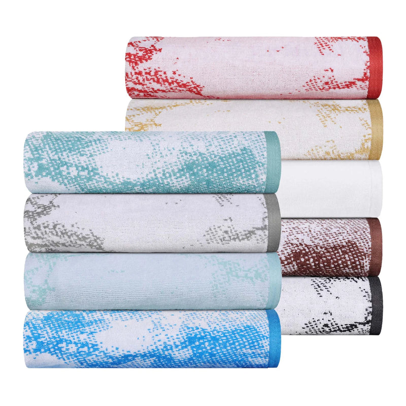 Cotton Marble Jacquard Border Bath Towel (Set of 4), Blue