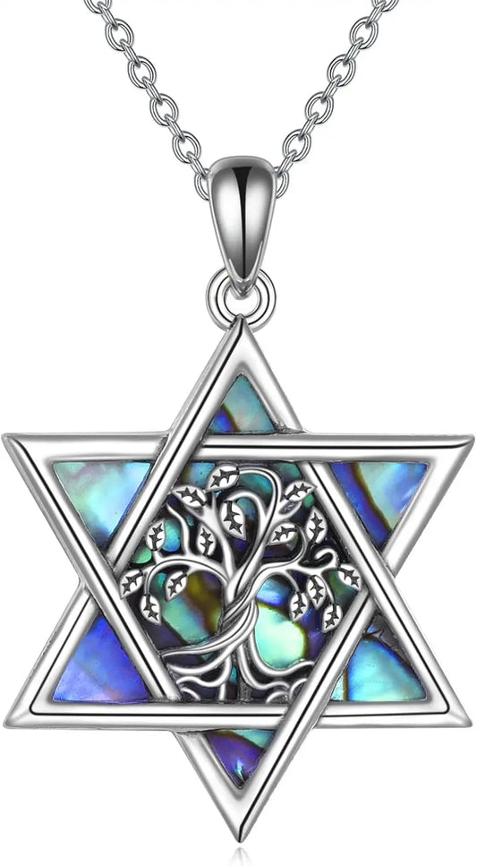 Rock Your Roots with the Star of David Necklace: A Shiny Abalone Shell Tree of Life for All the Cool Cats!