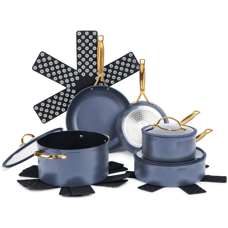 12-Piece Non-Stick Cookware Set, Signature Collection Pots and Pans Set - Blue