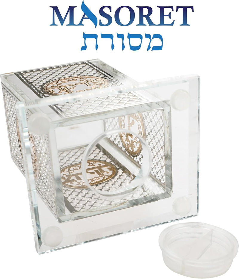 Crystal Tzedakah Box - Modern Charity Box with Fine Laser Cut Design, 4.7 x 3.5 inches