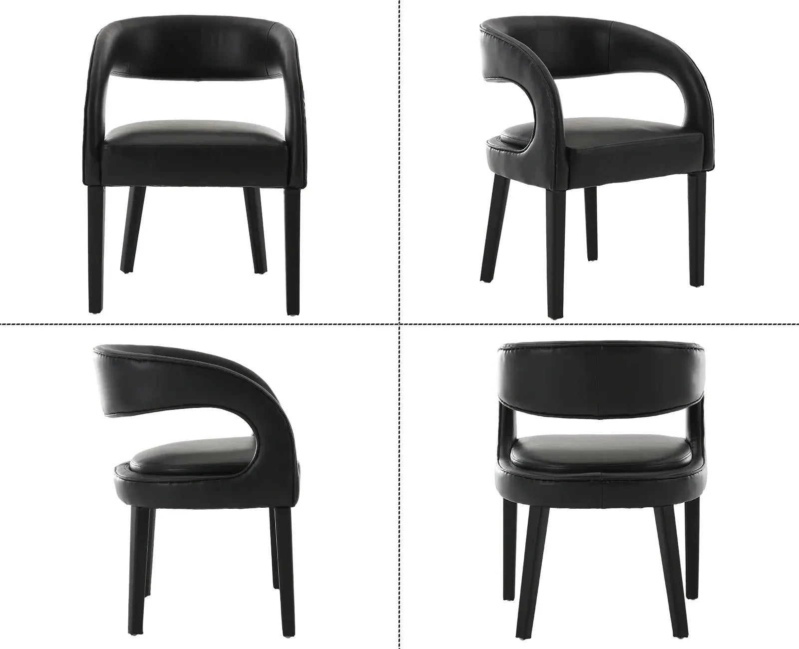 Modern Dining Chairs Set of 2, PU Upholstered Barrel Kitchen Chairs with Open Back, Lovely Dresser Chair, Comfy Dining Side Chairs for Dining Room Bedroom Living Room, Black