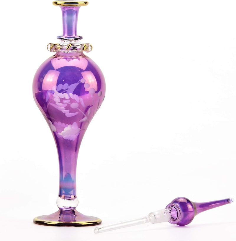 Exquisite 9-Inch Handmade Egyptian Perfume Bottle - Perfect for Oils, Decorations, and Stunning Centerpieces (Violet)