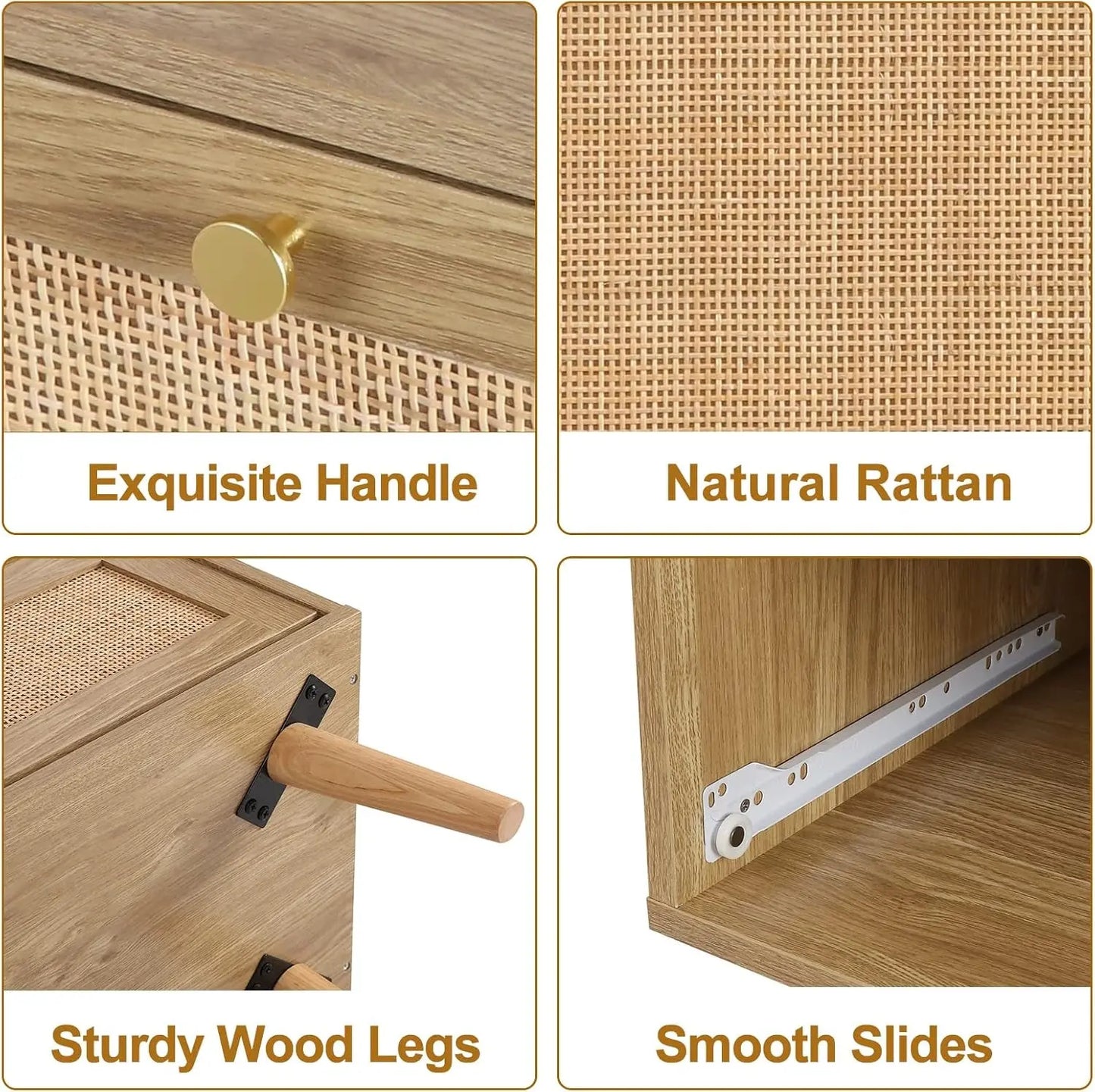 3 Drawer Dresser for Bedroom, Rattan Dresser Modern Wood Chest of Drawers with Spacious Storage for Bedroom Hallway Living Room, Rustic Oak, H0027