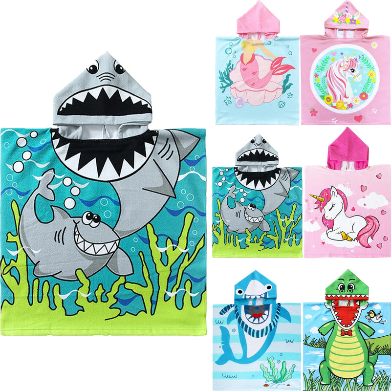 Shark Kids Hooded Beach Towel Pool Bath Towel Soft Absorbent Poncho, 24" X 24", Grey