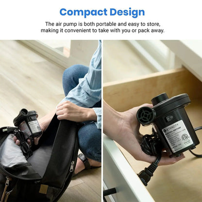 Electric Air Pump Air Mattress Portable Pump for Inflatables Couch, Pool Floats, Blow up Pool Raft Bed Boat Toy, Quick-Fill AC Inflator Deflator with 3 Nozzles, One Size, Black