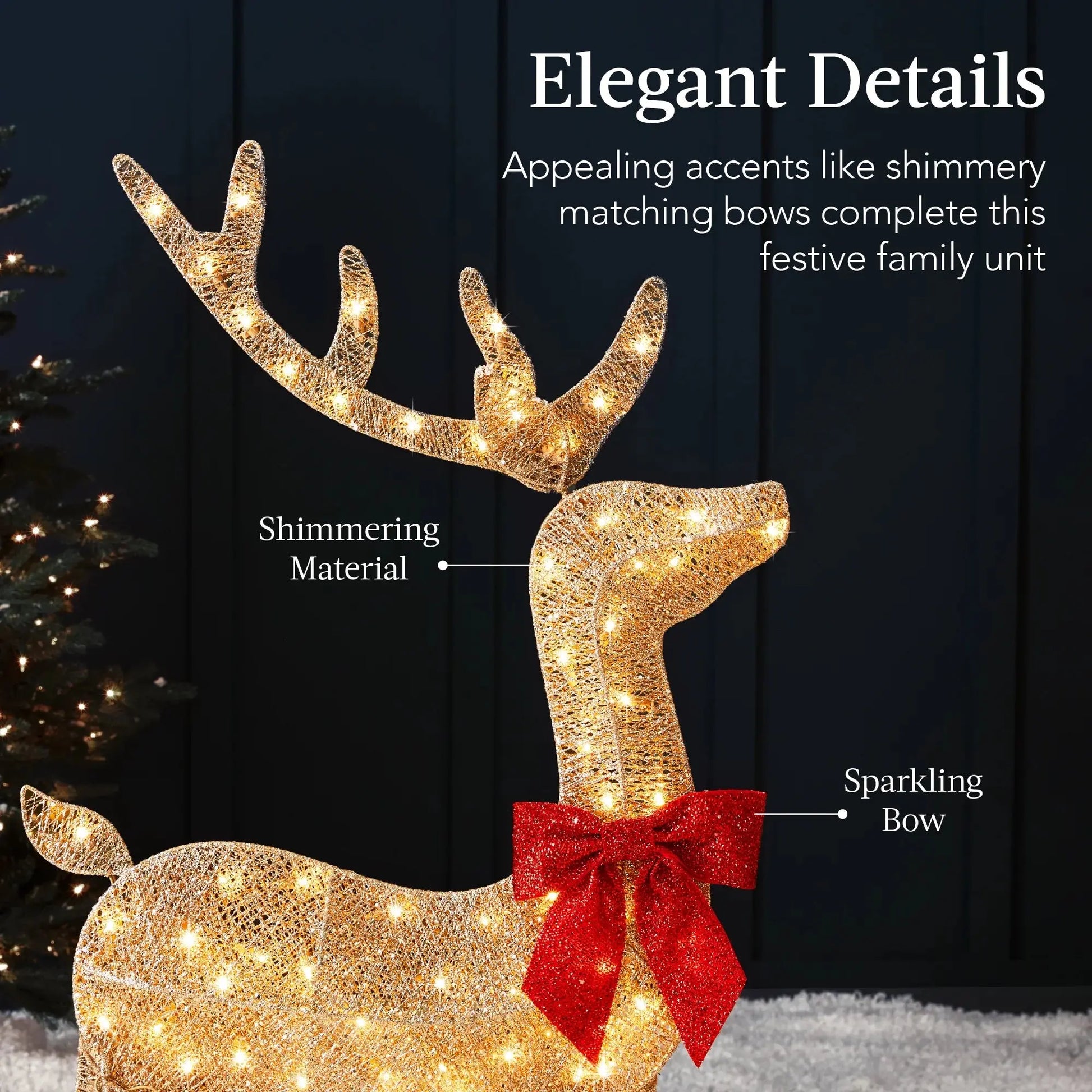 Enchant Your Holidays with Our 3-Piece Lighted 2D Deer Family Set – Stunning Gold Outdoor Decoration with 175 Lights!