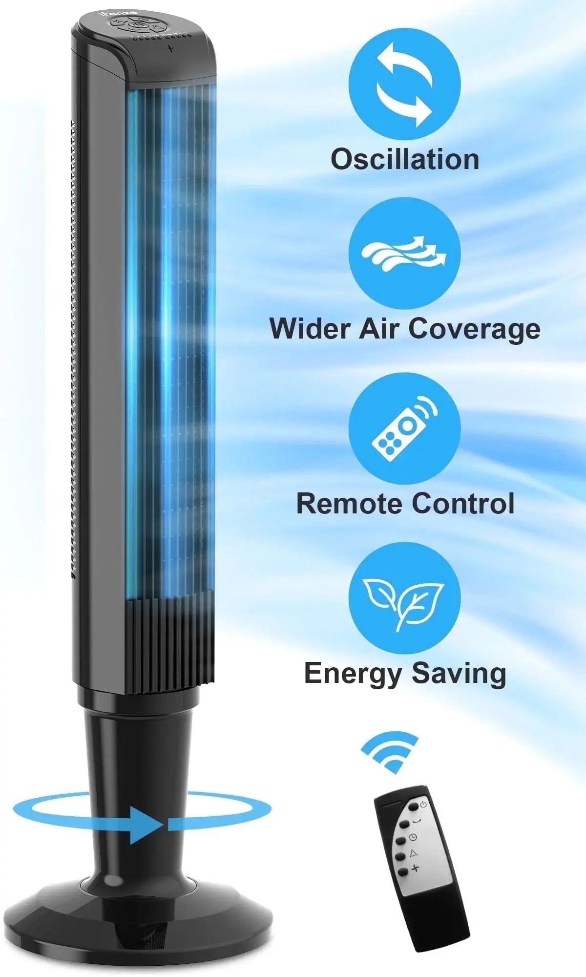 Tower Fan with Remote, 40" Bladeless Fan for Home, 70° Oscillation, 3 Speeds, 2 Modes, 15H Timer Quiet AC Motor Floor Fan for Bedroom, Office, Gray