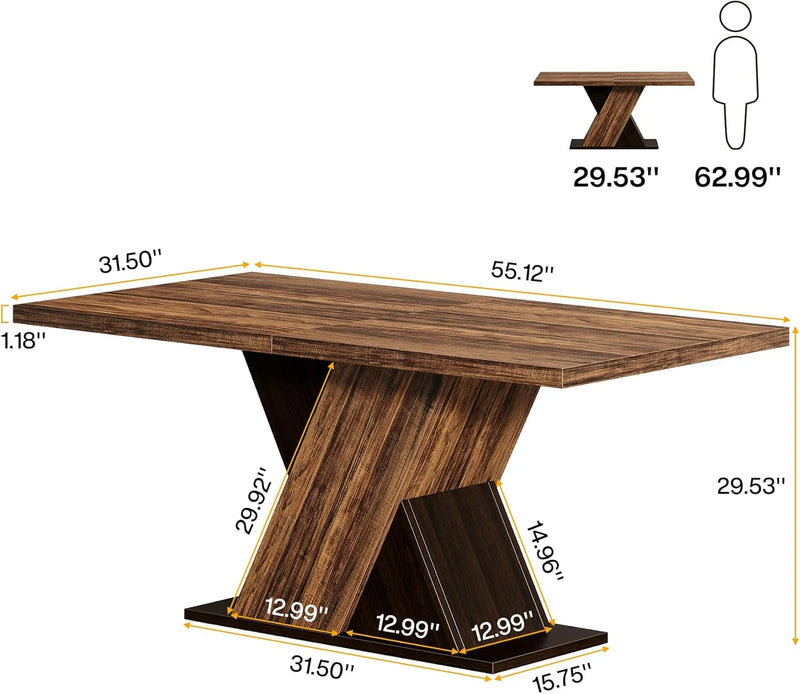 Farmhouse Dining Table for 4-6 People, 55-Inch Rectangle Kitchen Table, Wood Dining Room Table for Dining Room