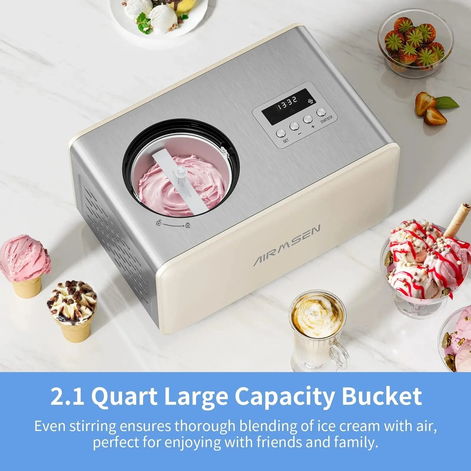 Chill Out with Our 2.1 Qt Electric Ice Cream Maker! 🍦 No Pre-Freezing Needed - Perfect for Gelato, Frozen Yogurt & Sorbet! 🥳✨