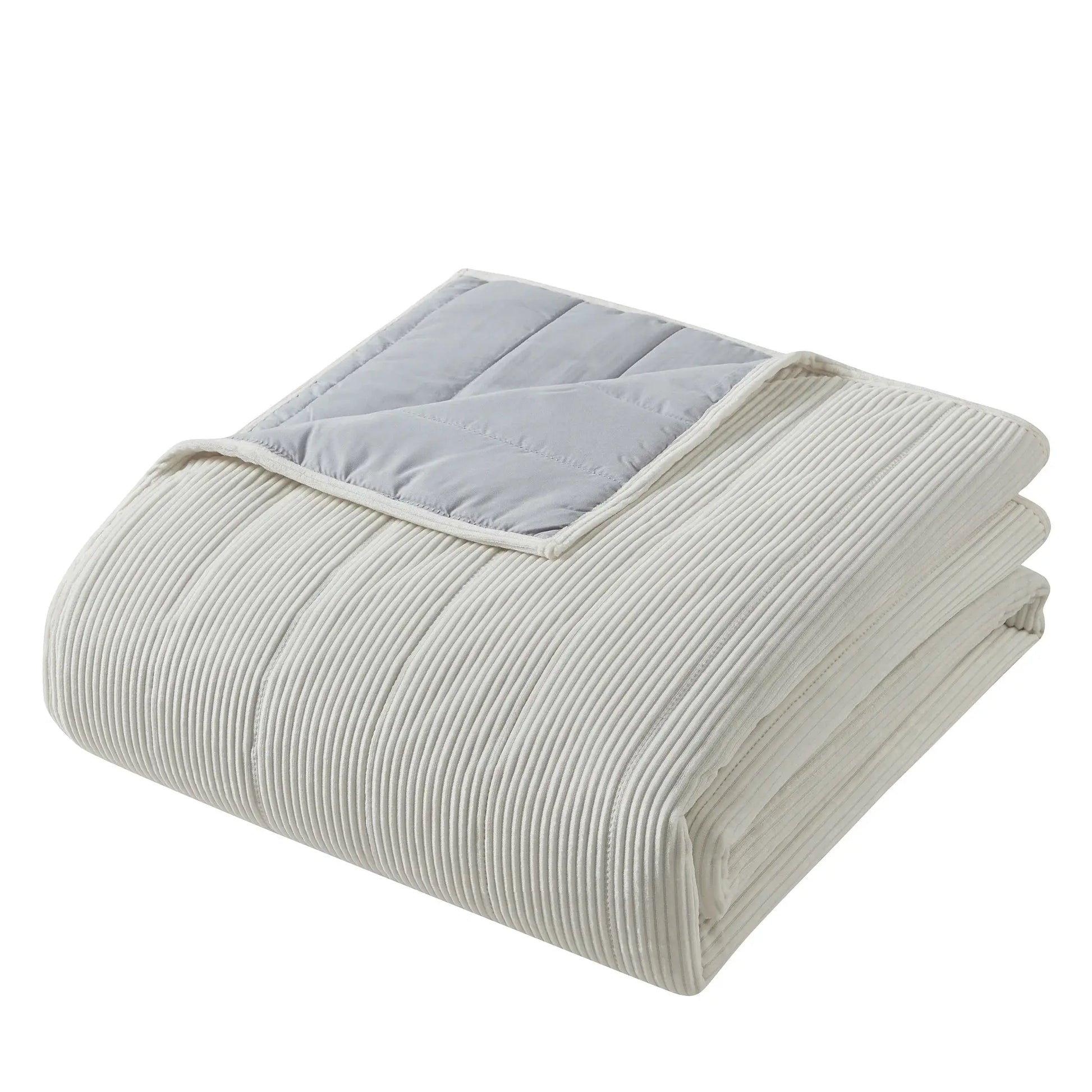 Solid Textured Corduroy Striped Quilt, White, Full/Queen, All Ages