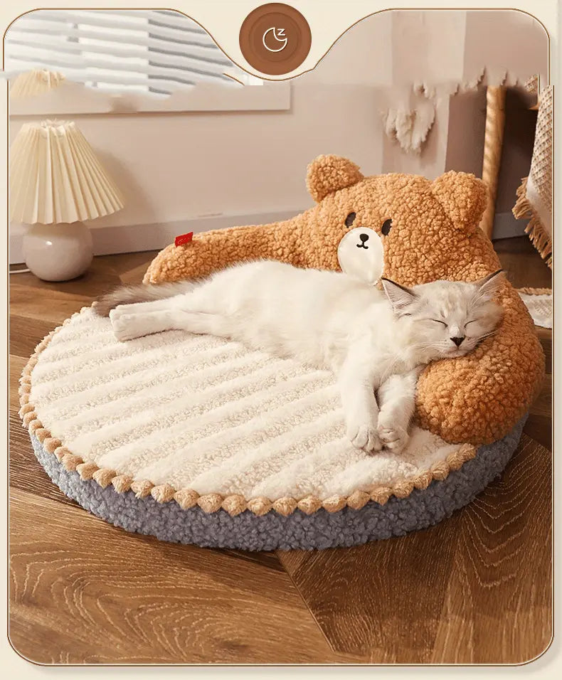 Soft And Durable Round Cat Bed - Removable Pet Mat And Mattress For Small Dogs And Cats - Plush Fabric - Indoor & Outdoor Use - For Pet Owners - Perfect Gift for Pet Lovers Our3Designs