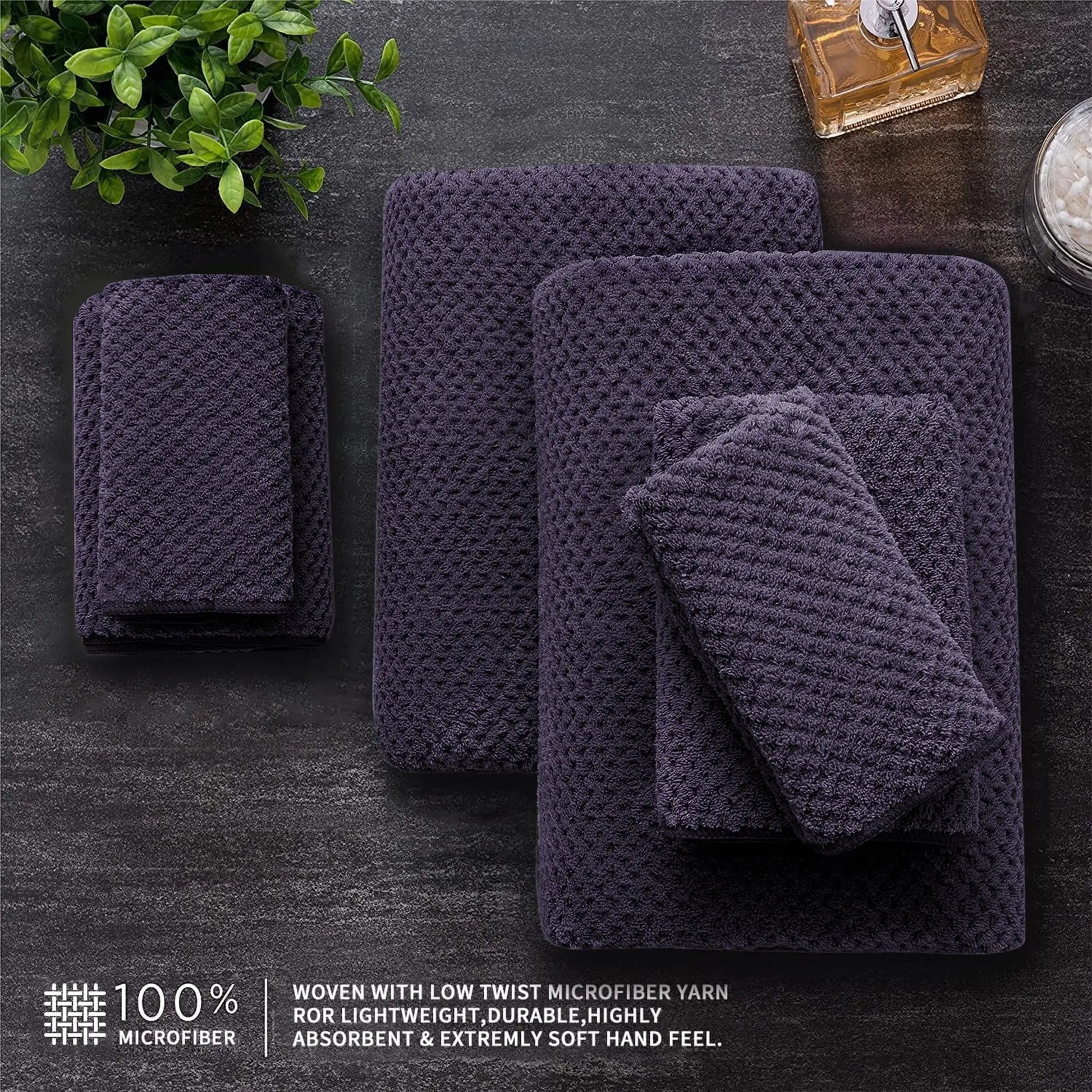 4 Pack Towel Set Oversized Bath Sheet Towels 600 GSM Ultra Soft Dark Purple Bath Towels