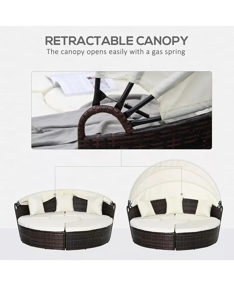 Rat Daybed Patio Furniture Set W/ Adjustable Canopy,