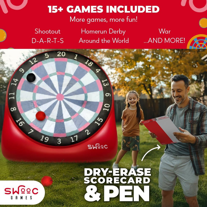 Games - XL Giant Kick Darts (Over 8Ft Tall) with 15+ Games Included - Jumbo Soccer Darts W/Air Pump - Big Inflatable Games - Carnival Games - Giant Outdoor Games & Activities - Giant Yard Games