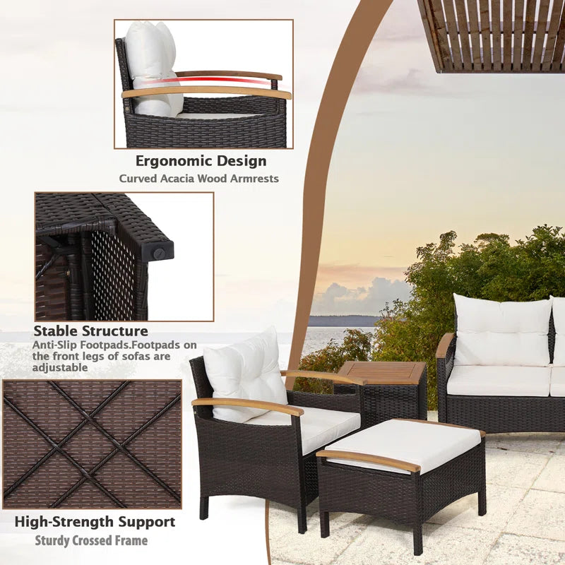 Cozy Up with Friends: Araylee Acacia Wicker 4-Person Patio Set with Cushions! 🛋️☀️ #OutdoorLiving #PatioVibes