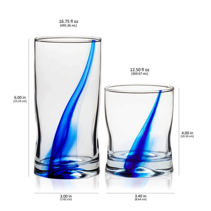 Blue Ribbon  Impressions 16-Piece Tumbler and Rocks Glass Set