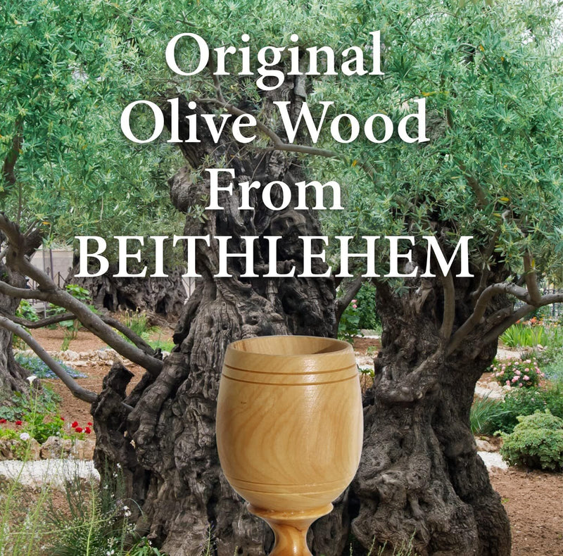 Hand-Carved Olive Wood Communion Cup with Bread Tray.