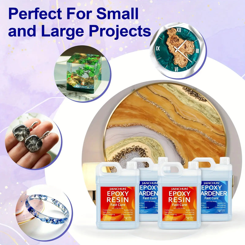 JANCHUN 4 Gallon Epoxy Resin- Crystal Clear Epoxy Resin Kit - No Yellowing No Bubble High Gloss Molding & Casting Resin For River Table Tops, Art Resin For Jewelry Making, DIY Art Craft, Tumblers, Molds, Art Painting, Fast Cu Our3Designs