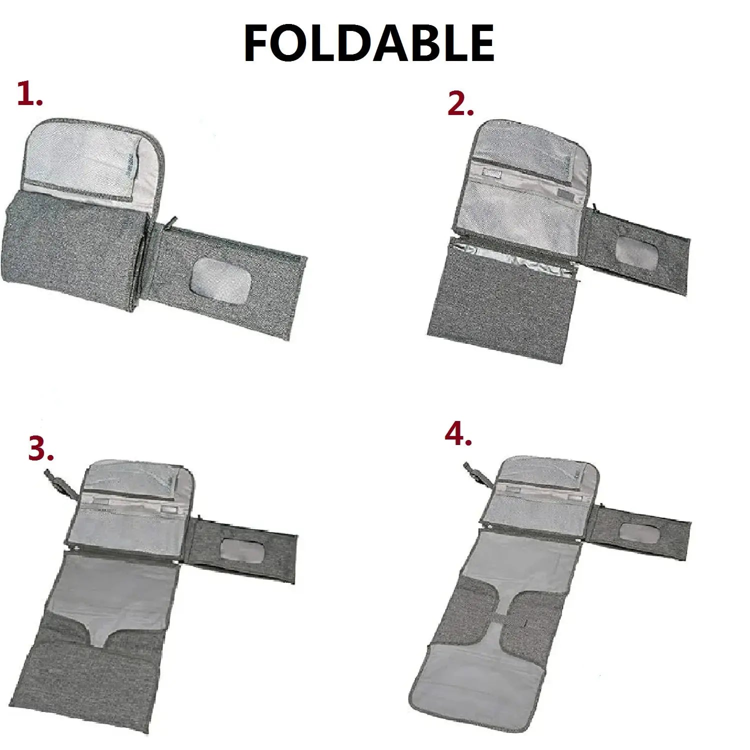 Portable Diaper Changing Pad, Waterproof Travel Baby Changing Kit with Wipes Pocket,Foldable,Gray