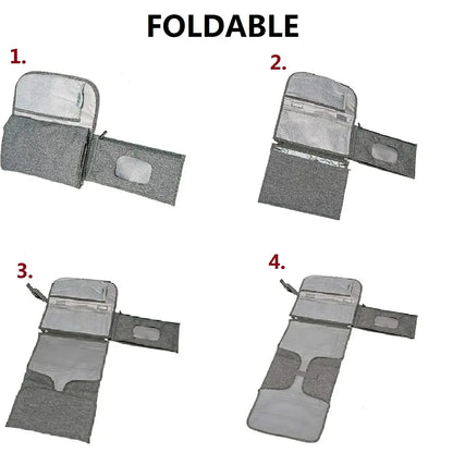 Portable Diaper Changing Pad, Waterproof Travel Baby Changing Kit with Wipes Pocket,Foldable,Gray