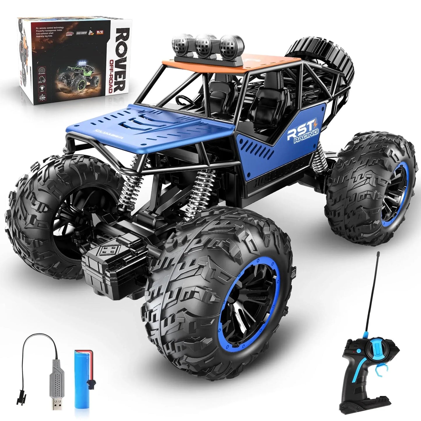 Blue Remote Control Cars 1:18, All Terrain Metal Shell 4X4 Off-Road Vehicle Monster Truck, High Speed 2.4 Ghz RC Car, Christmas Birthday Gift Outdoor Toys for Kids 6+ & Adults