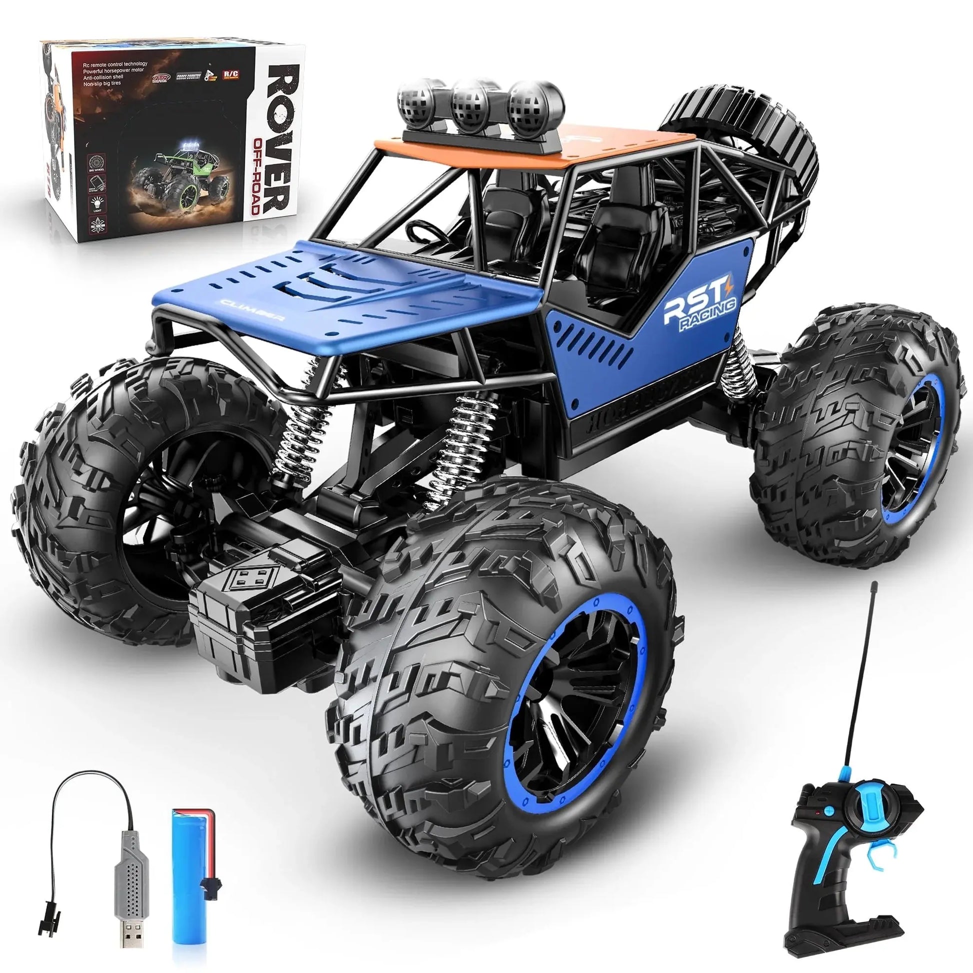 Blue Remote Control Cars 1:18, All Terrain Metal Shell 4X4 Off-Road Vehicle Monster Truck, High Speed 2.4 Ghz RC Car, Christmas Birthday Gift Outdoor Toys for Kids 6+ & Adults