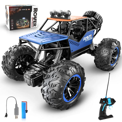 Blue Remote Control Cars 1:18, All Terrain Metal Shell 4X4 Off-Road Vehicle Monster Truck, High Speed 2.4 Ghz RC Car, Christmas Birthday Gift Outdoor Toys for Kids 6+ & Adults