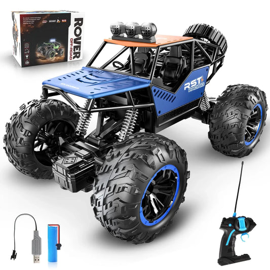 Blue Remote Control Cars 1:18, All Terrain Metal Shell 4X4 Off-Road Vehicle Monster Truck, High Speed 2.4 Ghz RC Car, Christmas Birthday Gift Outdoor Toys for Kids 6+ & Adults
