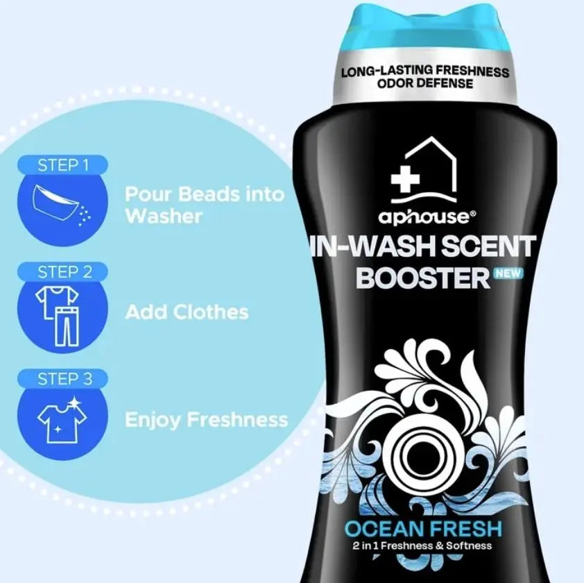 aphouse Laundry Scent Booster Beads, Long Lasting Freshness, Ocean Fresh Scent, 2 in i Freshness & Softness, For Clothes & All Washing Machines, 24 oz, New Our3Designs