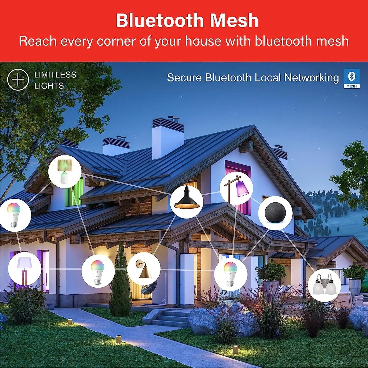 Alexa Light Bulb, E12 Smart Bulbs, Edison Bulbs Bluetooth Mesh, 40 Watt Candelabra Light Bulbs 2700K B11, Smart Bulbs That Work with Alexa, Dimmable & Group Control, No Hub Request, 4 Pack