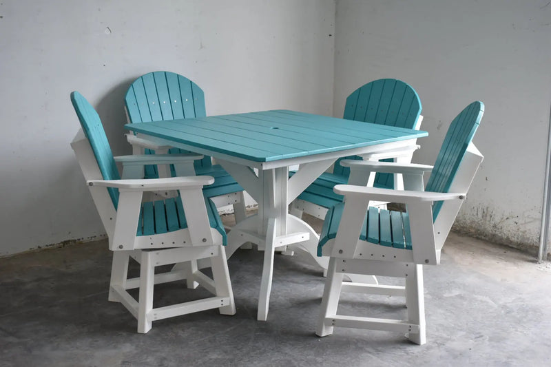 5 pc Table Set - 42" Square Table with 4x Swivel Adirondack Chairs - In Dining, Counter & Bar Height Dutch Country Patio, LLC