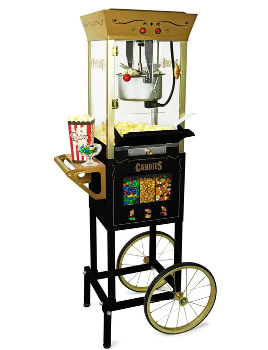 The Ultimate Popcorn Maker Cart: Create up to 32 Cups of Delicious Popcorn with a Vintage Twist and Convenient Candy Dispenser