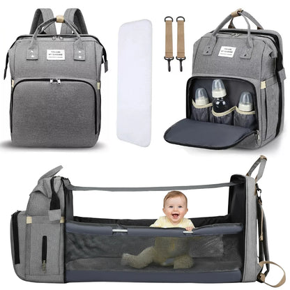 Multifunctional Gray Baby Diaper Backpack with USB Charging Port - The Ultimate Travel Companion for Modern Parents!